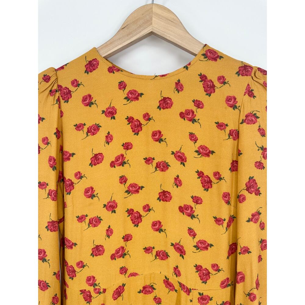 REFORMATION Josephine Midi Dress Floral Puff Long Sleeve Crew Neck Maxi, Amelia - Picture 7 of 15